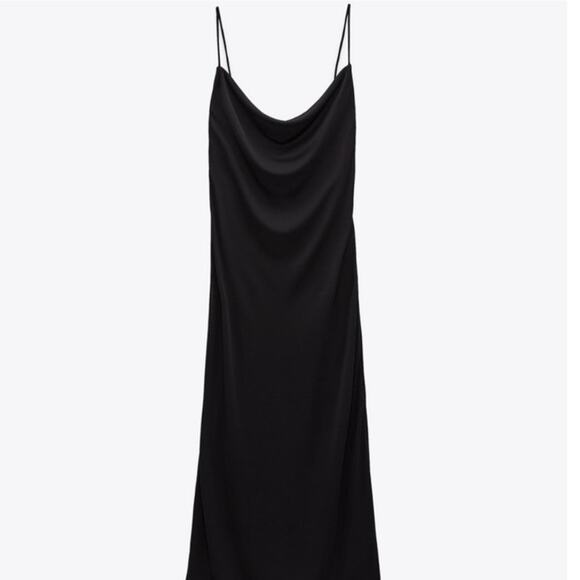 Zara Black Silky Cowl Neck Cami Camisole Midi Backless Tank Slip Dress Size L - Picture 6 of 7